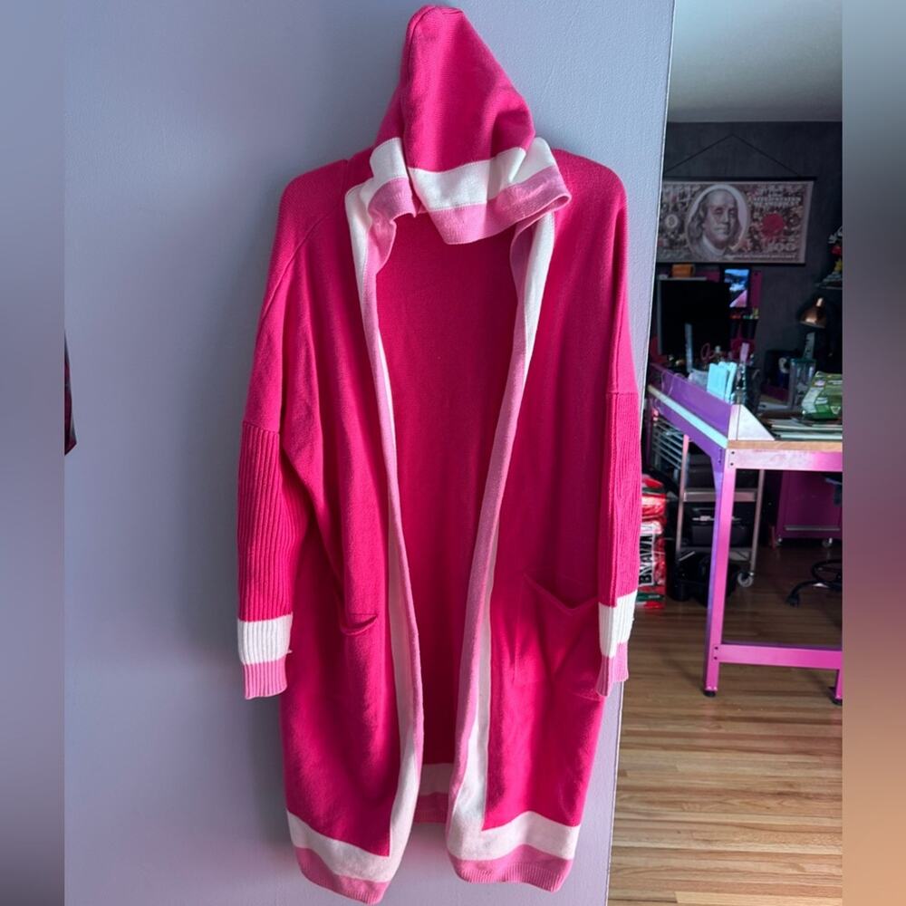 Pink Hooded Duster Sweater size Large